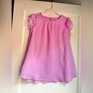 LOFT Pink dot textured ruffle sleeve blouse